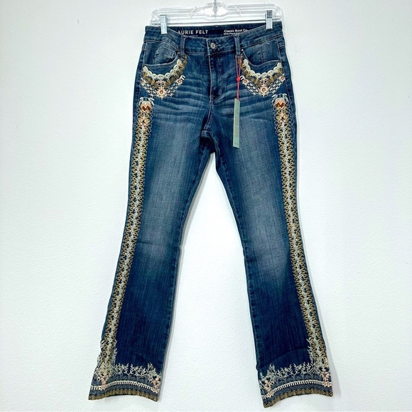 Laurie Felt Denim - Laurie Felt Embroidered Boot Cut Jeans - Blue and Gold